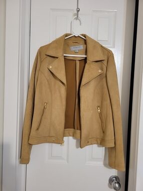 Marc New York Tan Suede Like Moto Jacket with Gold Hardware Soze L